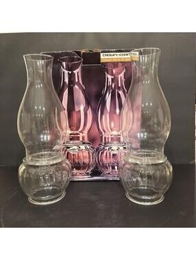 NEW Vintage Corning Concepts Pair of Hurricane Lamps Candle Holders 13” Tall